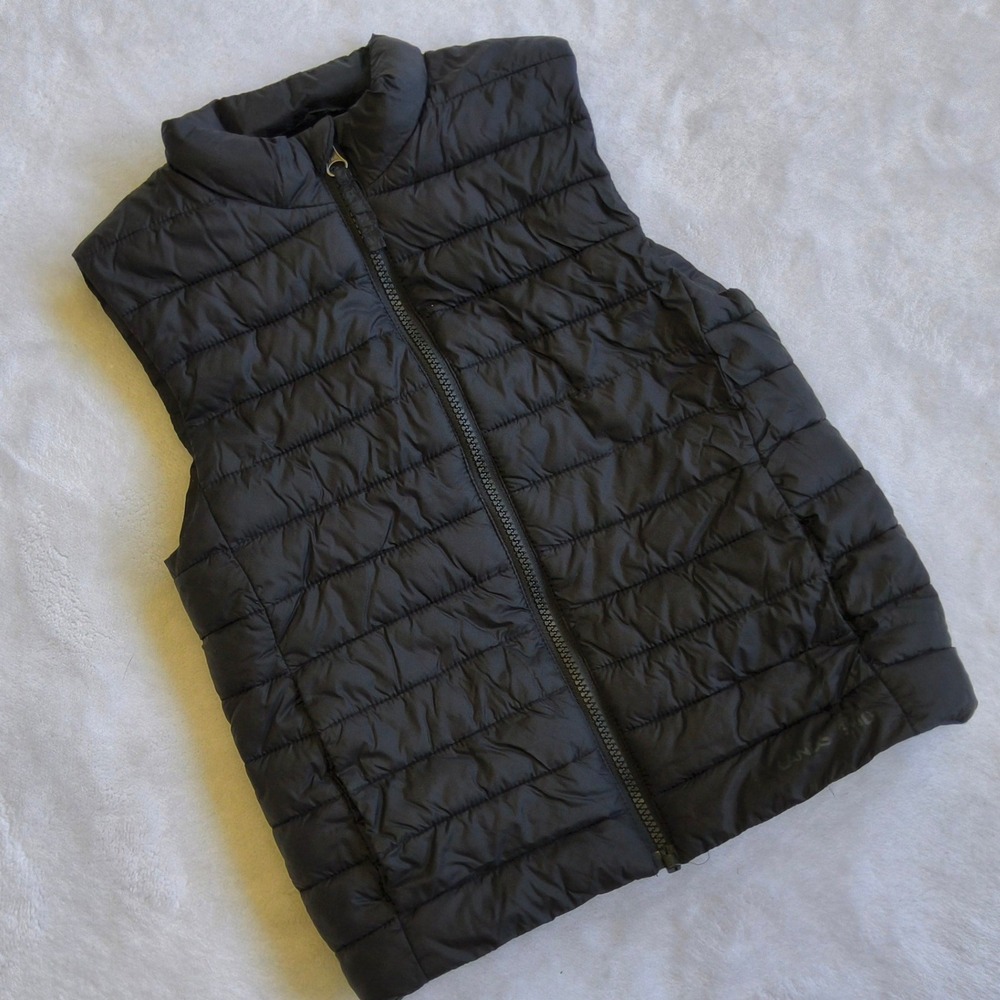 Lands' End Puffer Vest Kids Small 6-7 Black Quilted Full Zip Sleeveless Jacket